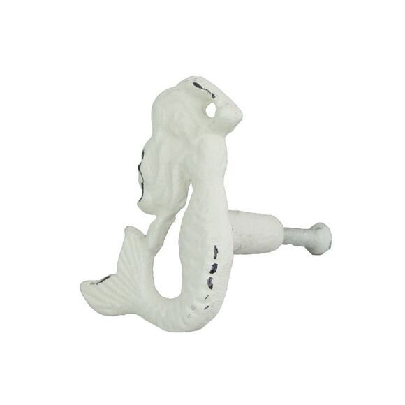 Set of 6 White Painted Cast Iron Mermaid Drawer Pull Rustic Furniture Decor Knob - Picture 9 of 12
